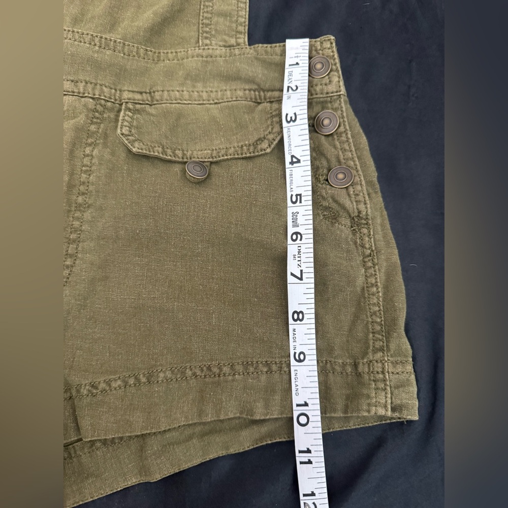 Free People Linen Blend Olive Utility Short Overalls XS Adjustable Straps - Picture 9 of 9